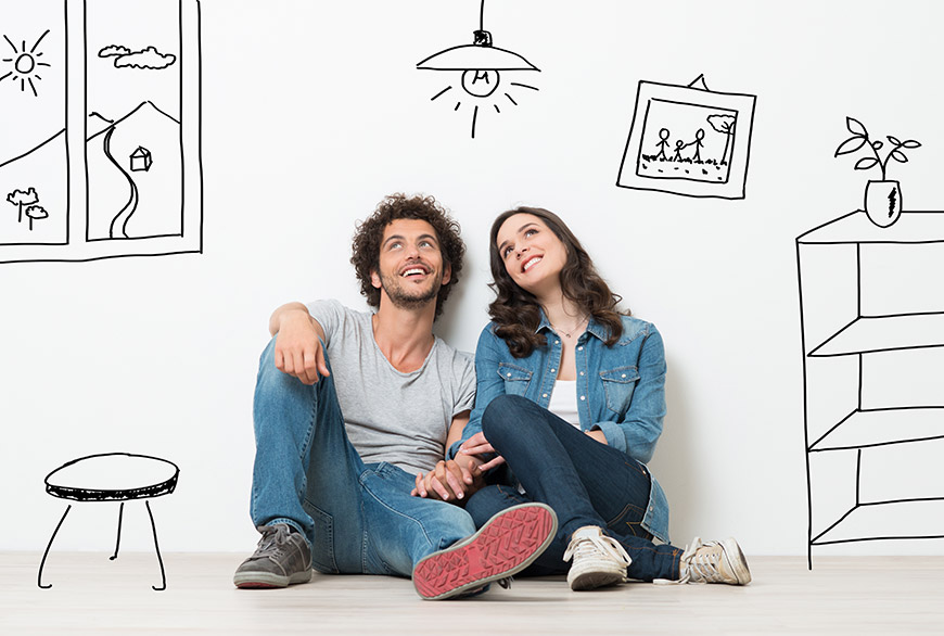 first home, happy couple planning home