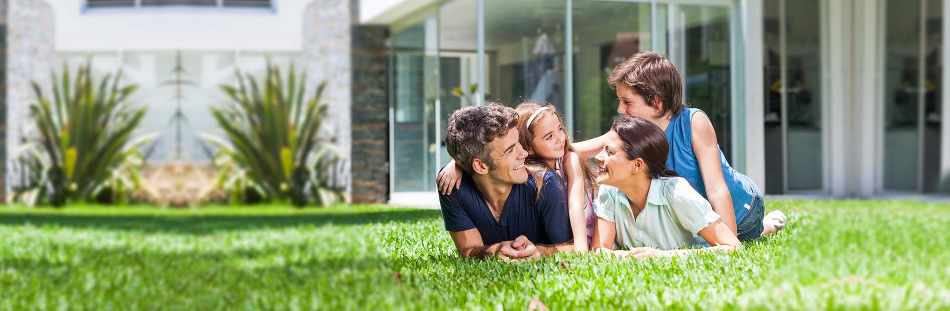 Familly playing in yard